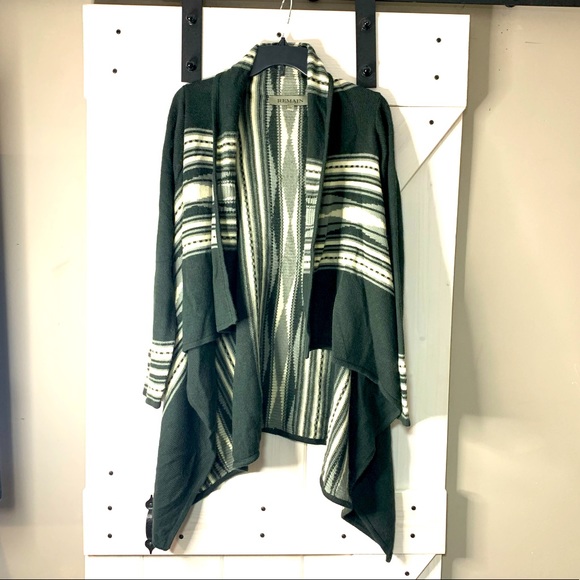 remain Sweaters - Women’s Remain Gray Acrylic Open Style Sweater Striped Cardigan Large